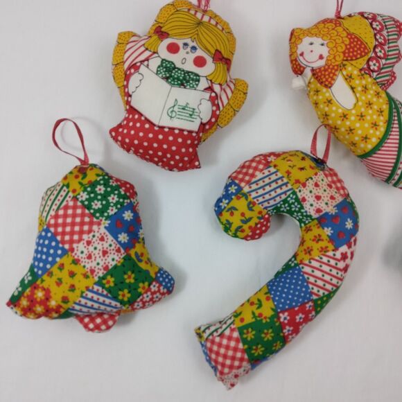 Vintage Christmas Ornaments Soft Stuffed Calico Patchwork lot of 5  1970s - Picture 2 of 13